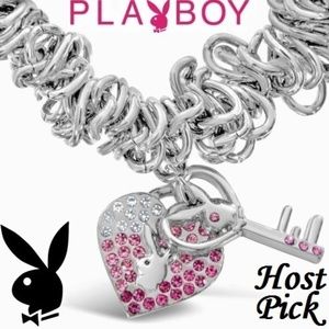 Playboy Bracelet Pink Heart Lock and Key Charm y2k